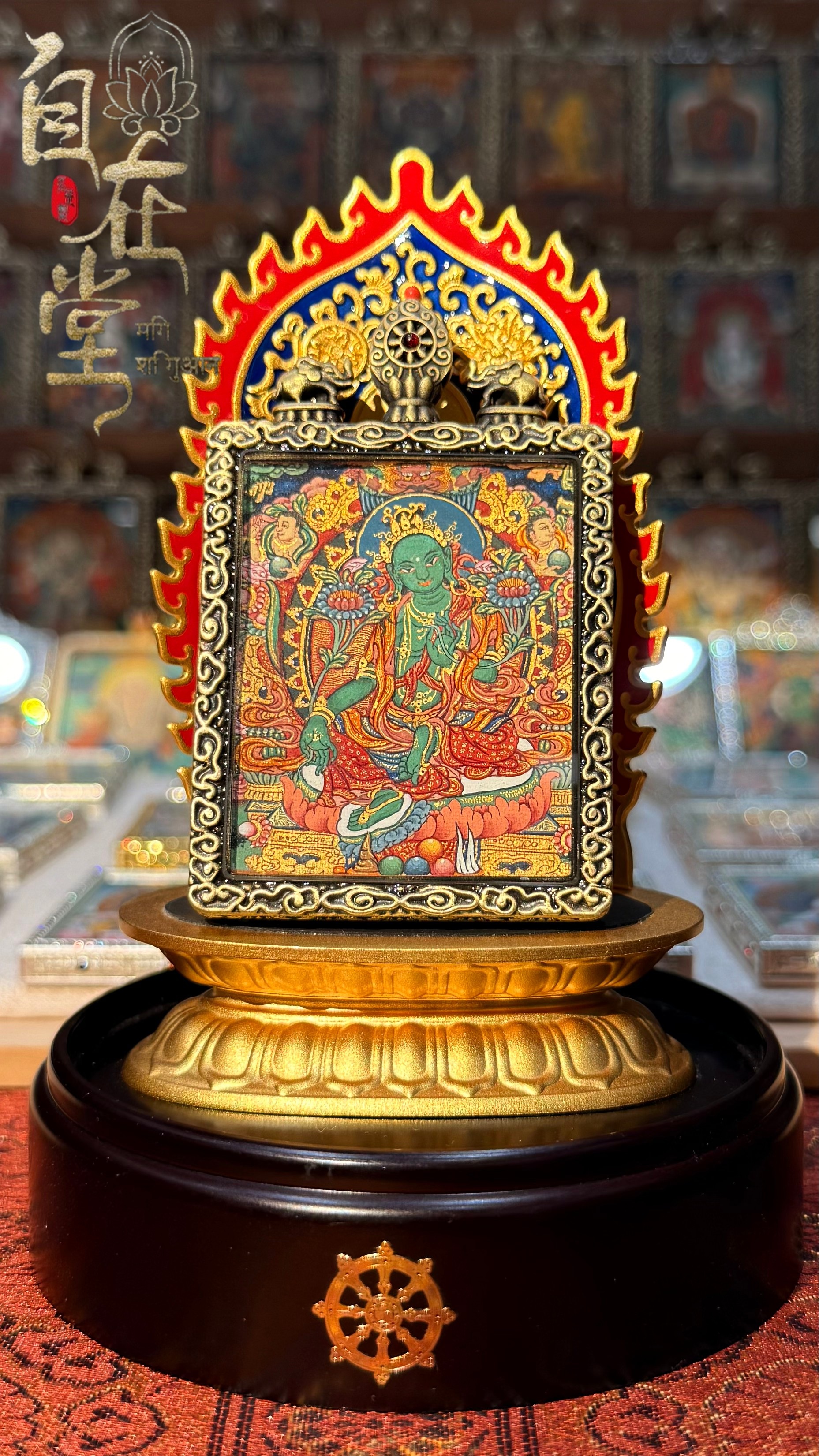 綠度母｜次仁羅傑｜勉薩畫派（孜東系）｜4×5 cm 小扎卡